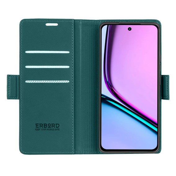 Puzdro pre Realme C67 4G, ERBORD Glossy Litchi, flipová peňaženka, zelený