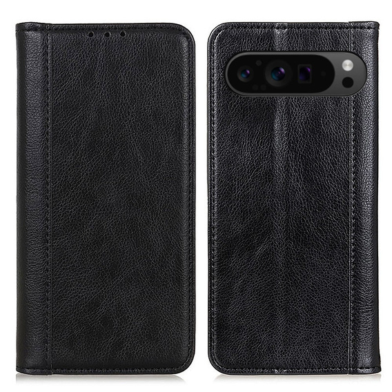 Klapkové puzdro pre Google Pixel 10 Pro XL / 9 Pro XL, s vreckom, kožené, čierne