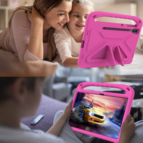 Detské puzdro pre Samsung Galaxy Tab S9 FE+, detské puzdro s rukoväťou, ružové