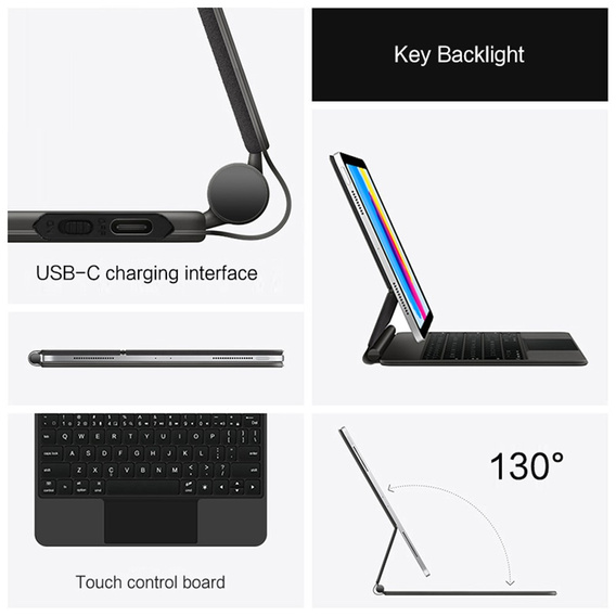 Puzdro s Bluetooth klávesnicou a touchpadom pre iPad 11" 2025 A16 (11. generácia) / iPad 10,9" 2022 (10. generácia)