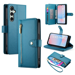 Klapkové puzdro pre Samsung Galaxy S24 FE, Wallet Zipper Pocket, modré