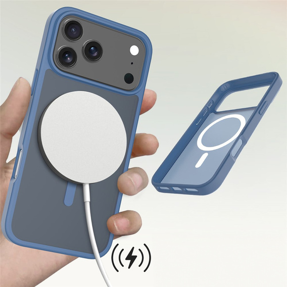 Matné puzdro pre iPhone 17 Pro, pre MagSafe, priesvitné modré