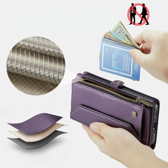 Puzdro CASEME pre Samsung Galaxy A56 5G, RFID Leather Wallet, s popruhom cez rameno, fialové