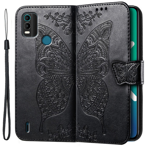 Klapkové puzdro pre Nokia C21 Plus, Butterfly, čierne