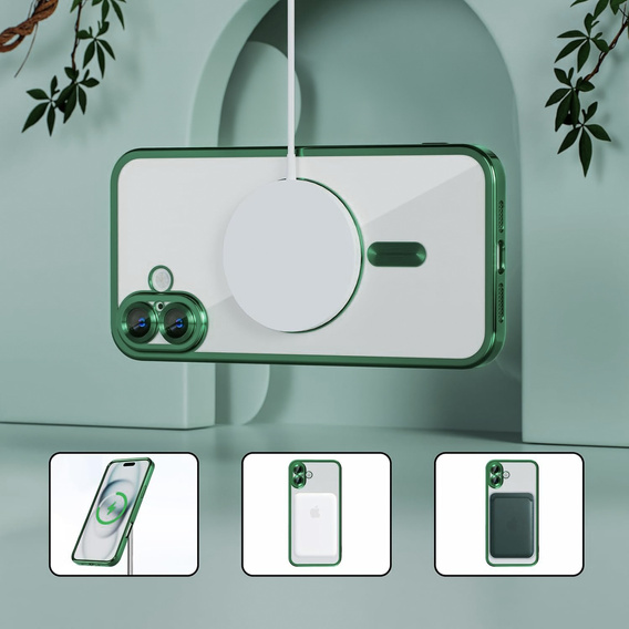 Puzdro pre iPhone 16 Plus, Electro MagSafe, zelený + sklo na displej
