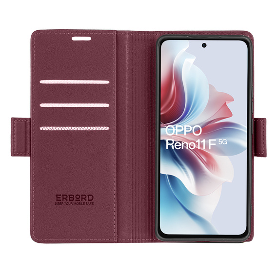 Puzdro pre Oppo Reno 11F, ERBORD Glossy Litchi, flipová peňaženka, červené