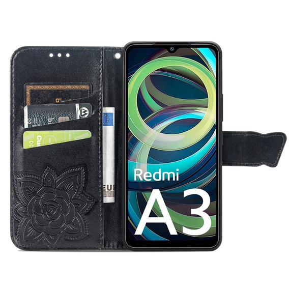 Klapkové puzdro pre Xiaomi Redmi A3, Butterfly, čierne