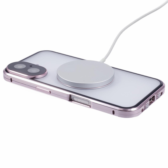 Magnetické puzdro Dual Glass MagSafe pre iPhone 16, ružové rose gold