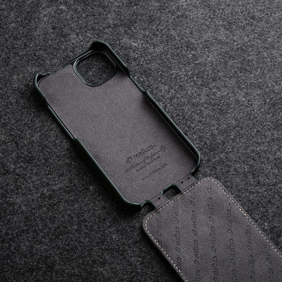 MELKCO flipové puzdro pre iPhone 15, kožené, flipové, čierne