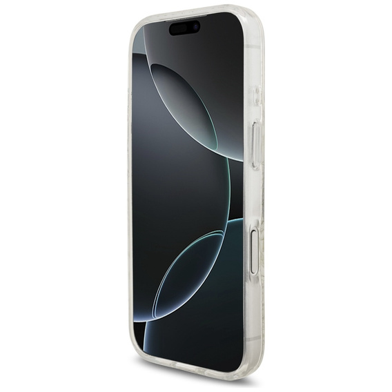 Guess IML Flowers Galvanizované po celom povrchu s korálkami Puzdro s remienkom, pre MagSafe, s remienkom pre iPhone 17 Pro