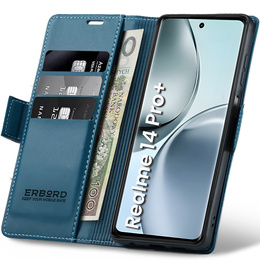 Puzdro pre Realme 14 Pro+ 5G, ERBORD Glossy Litchi, flipová peňaženka, modré