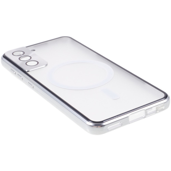 Magnetické puzdro Dual Glass MagSafe pre Samsung Galaxy S21+ Plus, strieborné