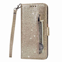 Klapkové puzdro pre Samsung Galaxy S24 Ultra, Wallet Zipper Pocket Glittery, zlaté