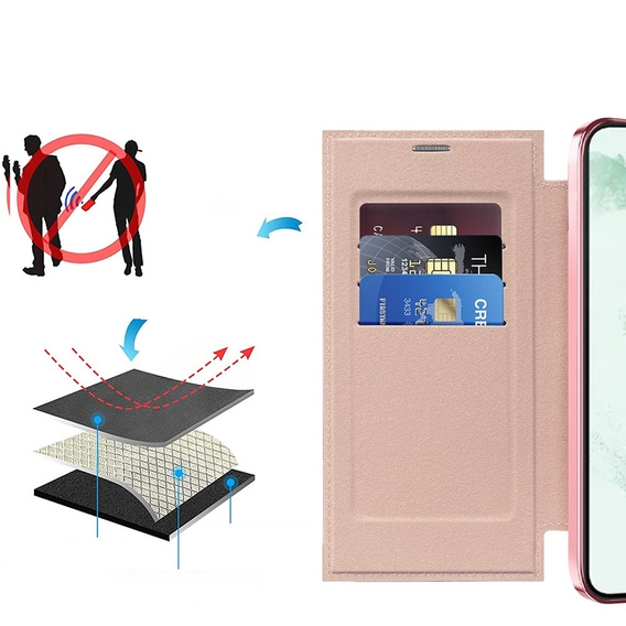 Klapkové puzdro pre Samsung Galaxy S22 Ultra 5G, RFID Wallet MagSafe CamShield, ružové
