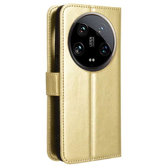 Klapkové puzdro pre Xiaomi 14 Ultra, Crazy Horse Wallet, zlaté