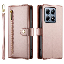 Klapkové puzdro pre Xiaomi 14T Pro, Wallet Zipper Pocket, ružové