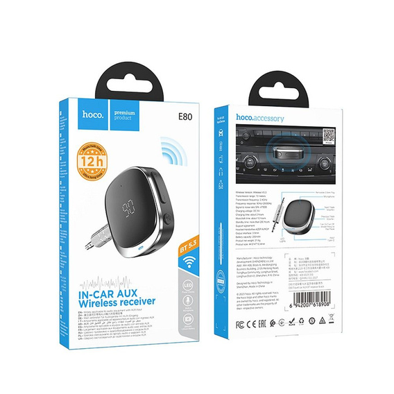 Hoco E80 Bluetooth AUX adaptér s displejom