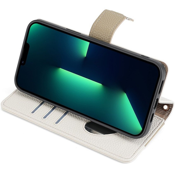 Flipové puzdro pre iPhone 15 Pro, Wallet Zipper Pocket, so zrkadlom, biele