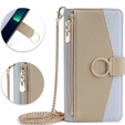 Flipové puzdro pre iPhone 15, Wallet Zipper Pocket, so zrkadlom, modré