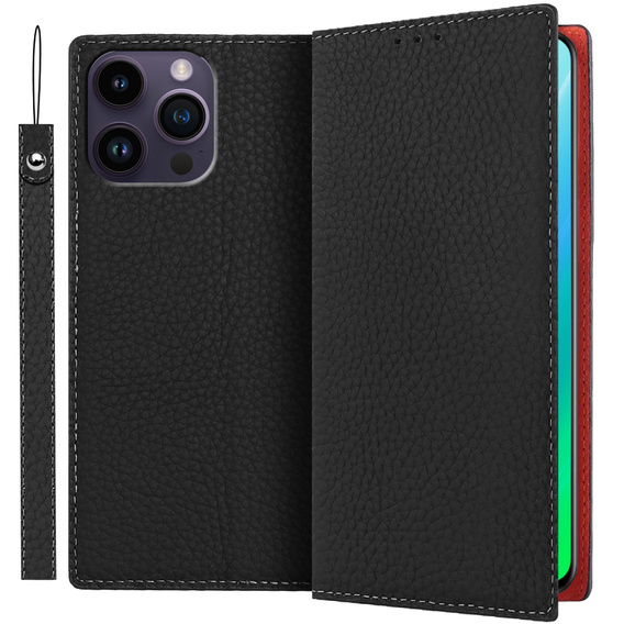 Klapkové puzdro pre iPhone 14 Pro Max, Litchi Skin Grain, čierne