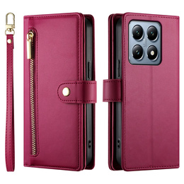 Klapkové puzdro pre Xiaomi 14T Pro, Wallet Zipper Pocket, červené