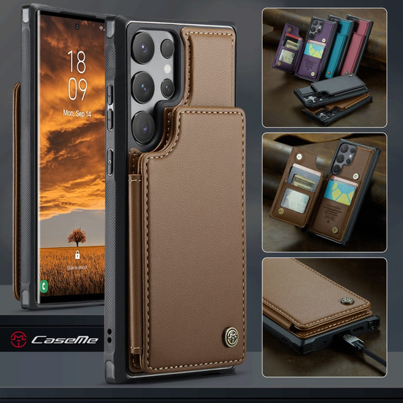 CASEME flipové puzdro pre Samsung Galaxy S25 Ultra, Litchi Wallet, hnedé