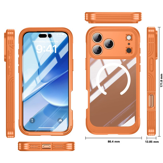 Nárazuvzdorné puzdro so sklom, pre MagSafe pre iPhone 17 Pro, oranžové