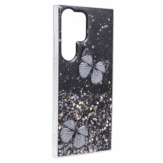 Puzdro pre Samsung Galaxy S24 Ultra, Glitter Butterfly, čierne