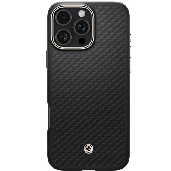 Puzdro Spigen pre iPhone 16 Pro Max, Enzo Aramid MagSafe, carbon čierne + tvrdené sklo 9H