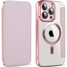 Klapkové puzdro pre iPhone 14 Pro, RFID Wallet MagSafe CamShield, ružové