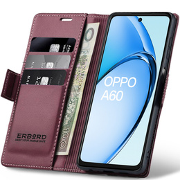 Puzdro pre Oppo A60, ERBORD Glossy Litchi, flipová peňaženka, červené