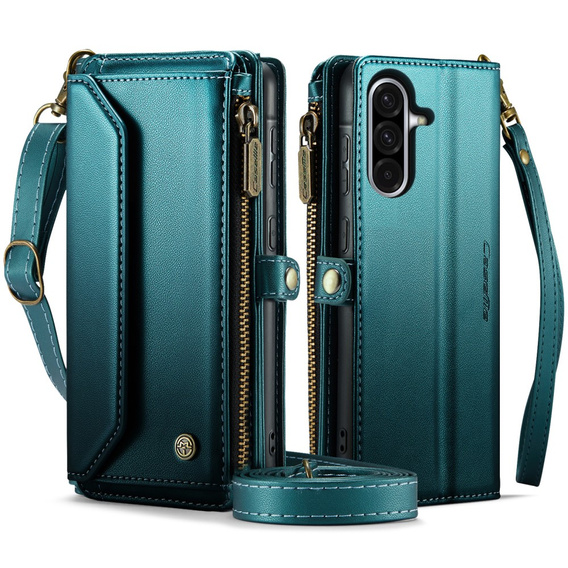 Puzdro CASEME pre Samsung Galaxy A56 5G, RFID Leather Wallet, s popruhom cez rameno, zelený
