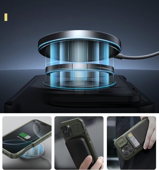 Obrnené puzdro pre iPhone 16 Pro Max, Dexnor CamProtect MagSafe, zelený (dva rámčeky)