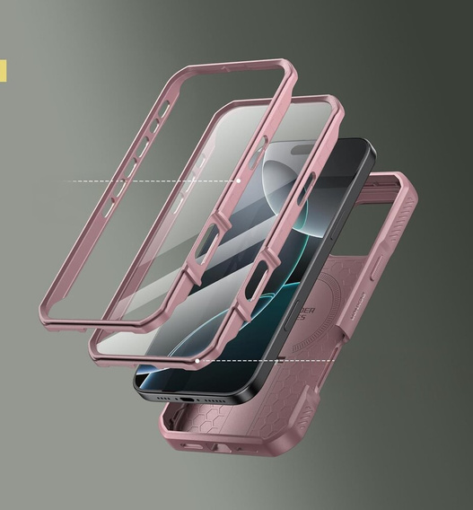 Obrnené puzdro pre iPhone 16 Pro Max, Dexnor CamProtect MagSafe, ružové (dva rámčeky)