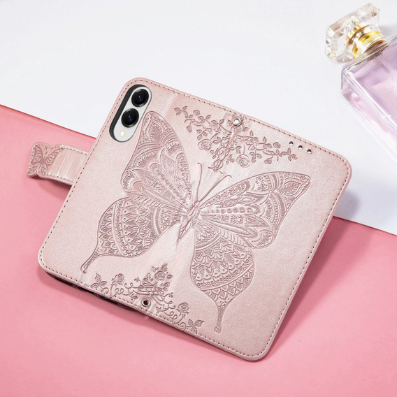 Klapkové puzdro pre Samsung Galaxy S25 Edge, Butterfly, ružové rose gold
