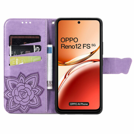Klapkové puzdro pre Oppo Reno 12FS / 12F, Butterfly, fialové