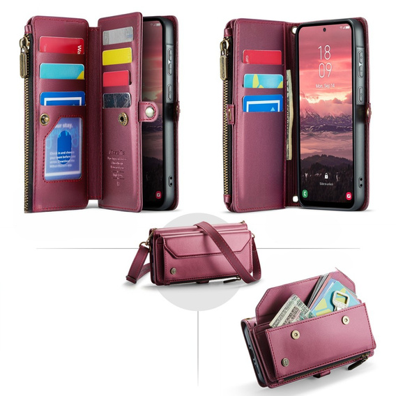 Puzdro CASEME pre Samsung Galaxy A56 5G, RFID Leather Wallet, s popruhom cez rameno, červené