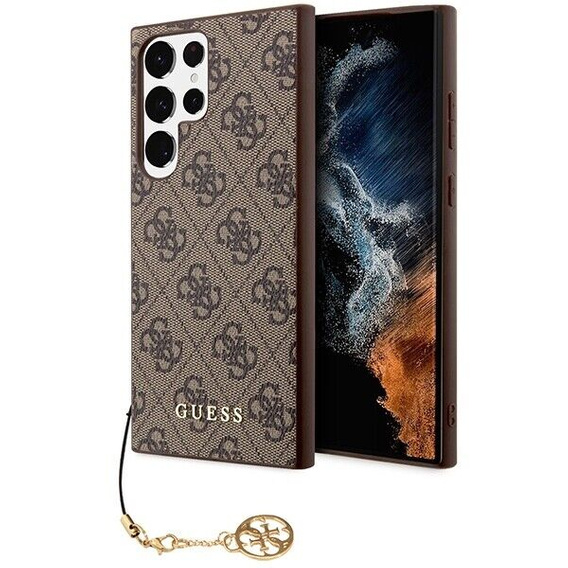 GUESS Obal na mobil pre Samsung Galaxy S24 Ultra, 4G Charms Collection Hardcase, hnedé