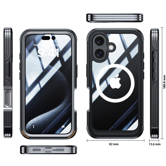 Puzdro pre iPhone 16, Shockproof, so sklom, pre MagSafe, čierne