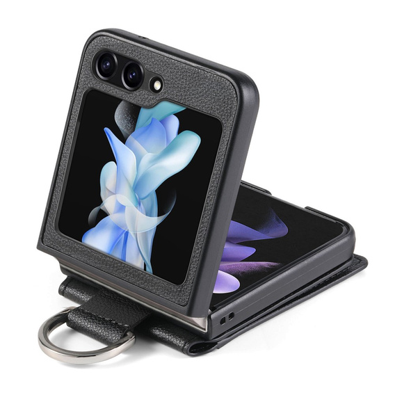 Puzdro pre Samsung Galaxy Z Flip7 FE / Z Flip6, Card Slot Ring Case, čierne