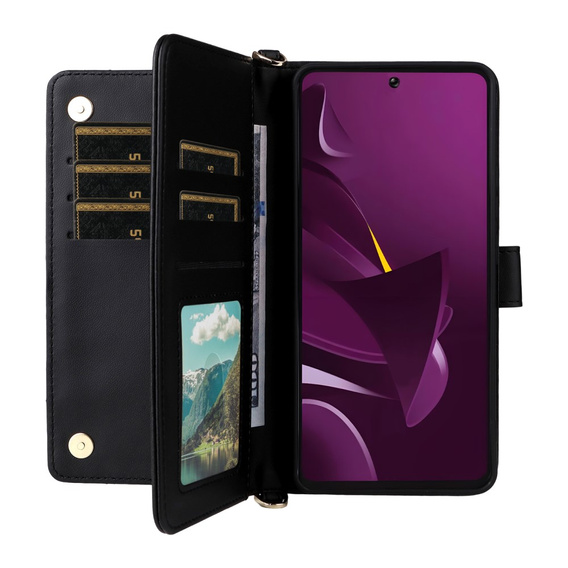 Puzdro s chlopňou pre Xiaomi Poco M7 Pro 5G, Crossbody Leather Wallet, čierne