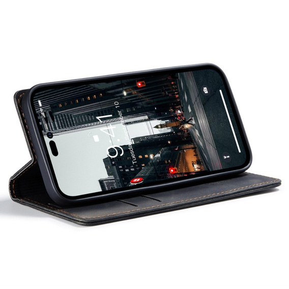 CASEME puzdro pre iPhone 14 Pro, Leather Wallet Case, čierne