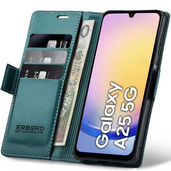 Puzdro pre Samsung Galaxy A25 5G, ERBORD Glossy Litchi, flipová peňaženka, zelený