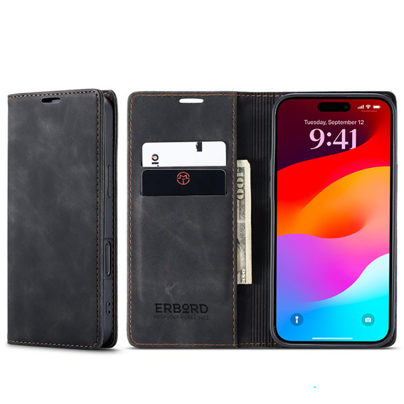 ERBORD Vintage peňaženkové puzdro s chlopňou pre iPhone 17 Pro Max
