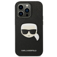 Karl Lagerfeld Obal na mobil pre iPhone 14 Pro Max, Saffiano Karl's Head Patch, čierne
