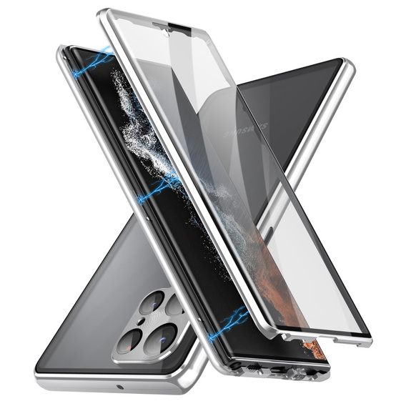 Puzdro pre Samsung Galaxy S24 Ultra, Magnetic Dual Glass, strieborné