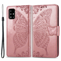 Klapkové puzdro pre Samsung Galaxy A51 4G, Butterfly, ružové rose gold