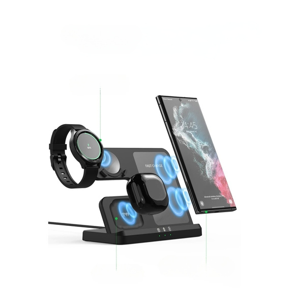 Bezdrôtová indukčná nabíjačka 3 v 1 QI rýchla pre Samsung S25 S24 S23 Galaxy Watch Buds stanica čierna