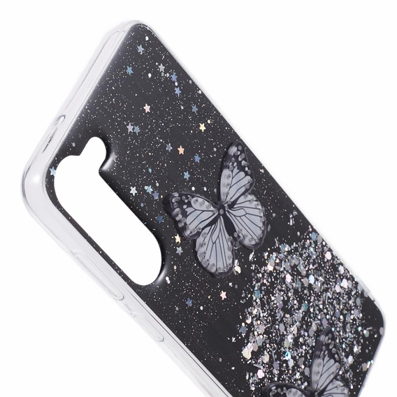 Puzdro pre Samsung Galaxy S24, Glitter Butterfly, čierne