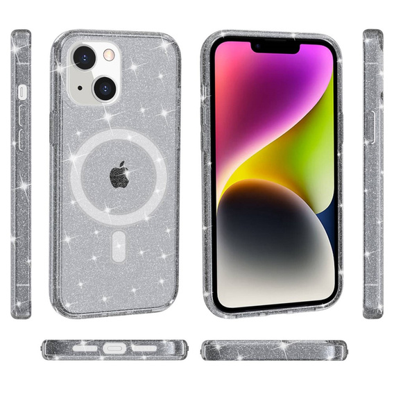 Puzdro pre iPhone 14 Plus, Glittery, pre MagSafe, čierne